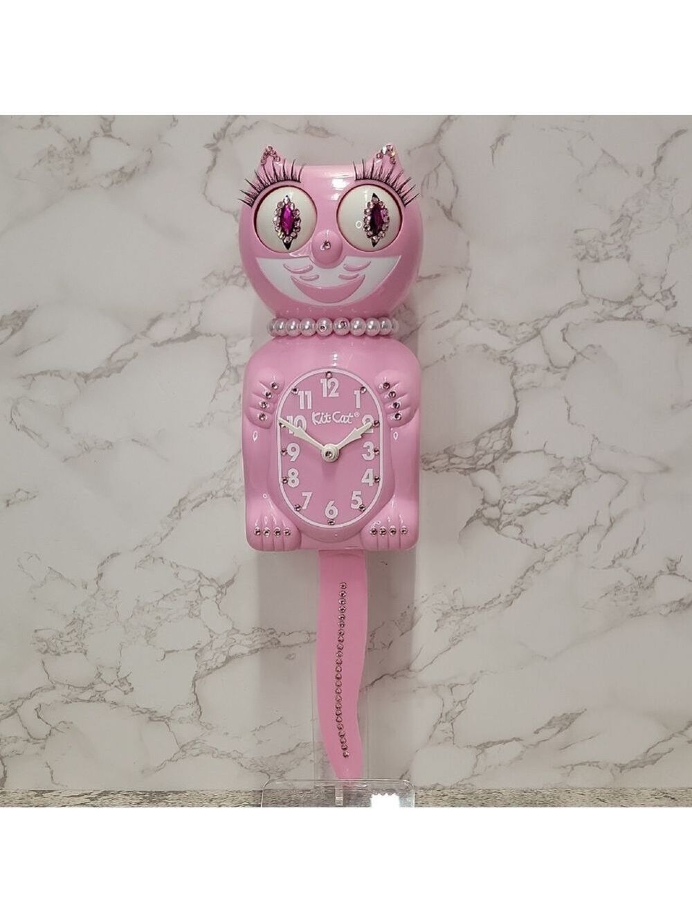 Jeweled Pink Satin Lady Kit-Cat Klock clock SUPER RARE - Picture 2 of 7